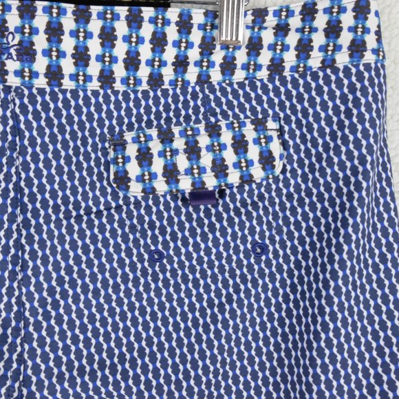 Prana Swim Trunks Mens Extra Large Blue White Geometric Unlined Swim Beach - Picture 5 of 9